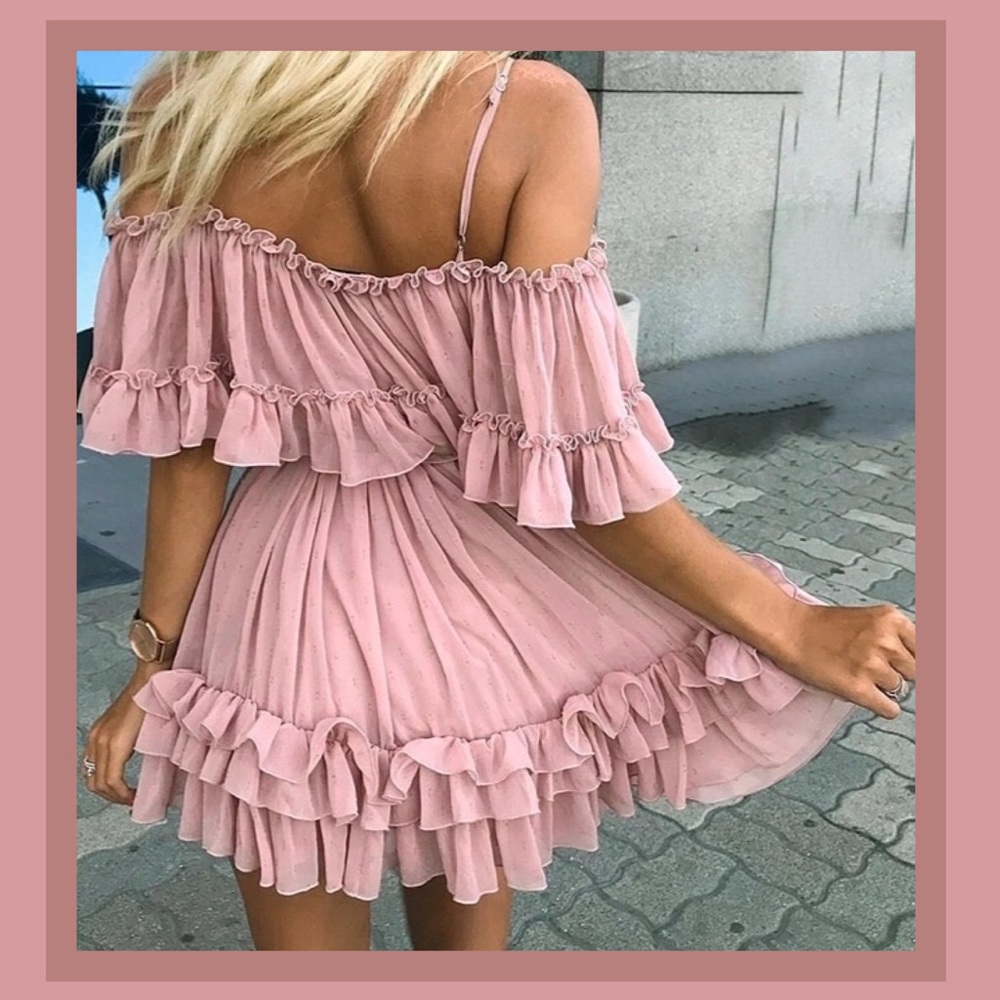 Off Shoulder Spaghetti Strap Ruffled Mini Dress - Picture 2 of 7